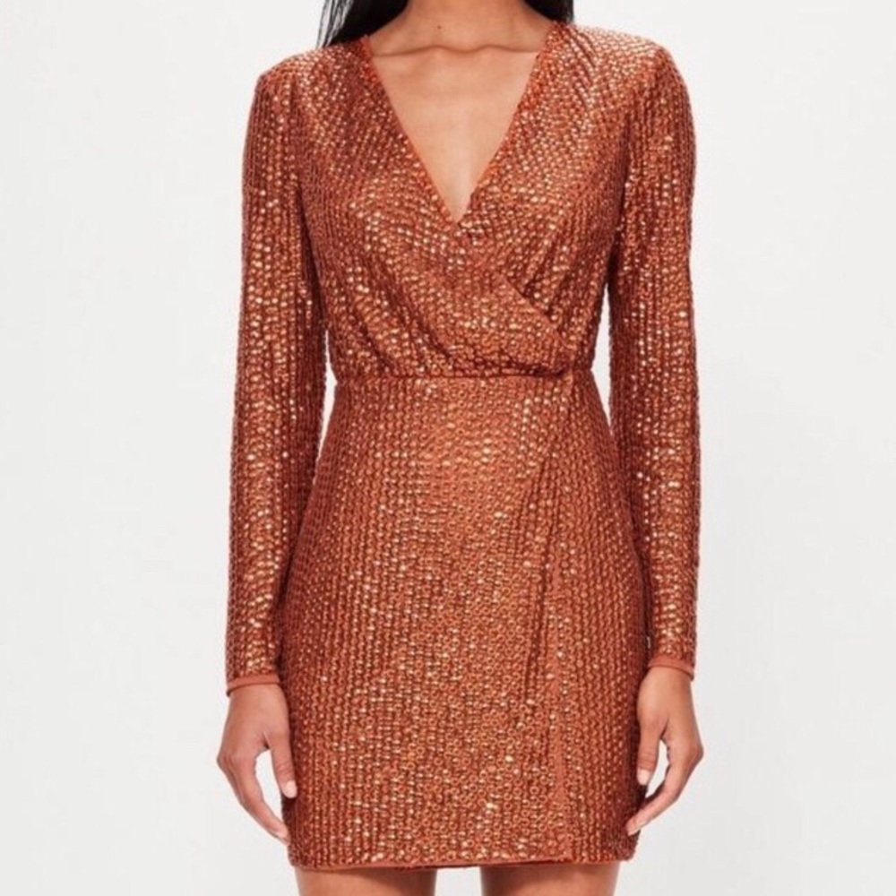 Missguided Peace + Love Copper Sequin Wrap Dress